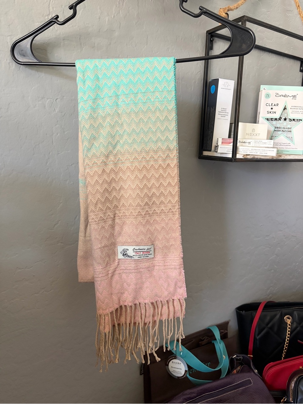 Gradient Zigzag Fringe Scarf in Mint and Blush
